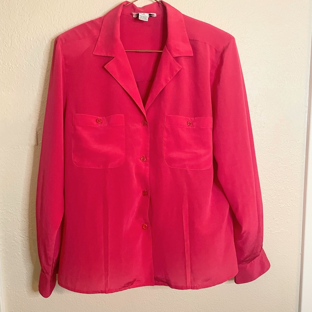 Vintage Dior Red Blouse Minimalist Quiet Luxury Button Front Size 12